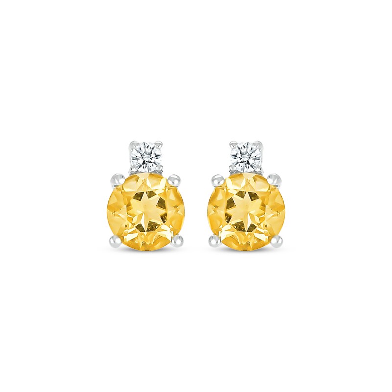 Main Image 2 of Citrine & White Lab-Created Sapphire Stud Earrings Sterling Silver