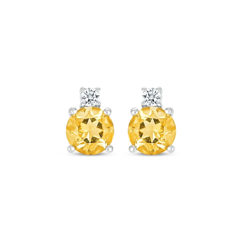 Citrine & White Lab-Created Sapphire Stud Earrings Sterling Silver