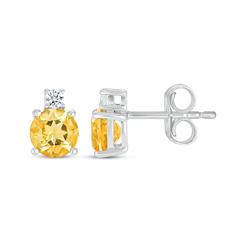 Citrine & White Lab-Created Sapphire Stud Earrings Sterling Silver