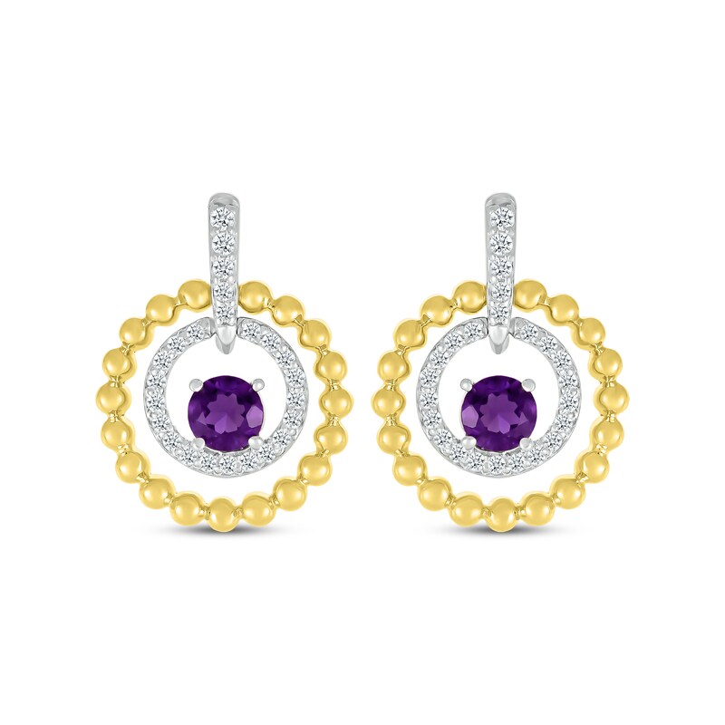 Main Image 2 of Amethyst & White Lab-Created Sapphire Circle Drop Earrings Sterling Silver & 10K Yellow Gold