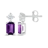 Thumbnail Image 3 of Emerald-Cut Amethyst & White Lab-Created Sapphire Drop Earrings 10K White Gold