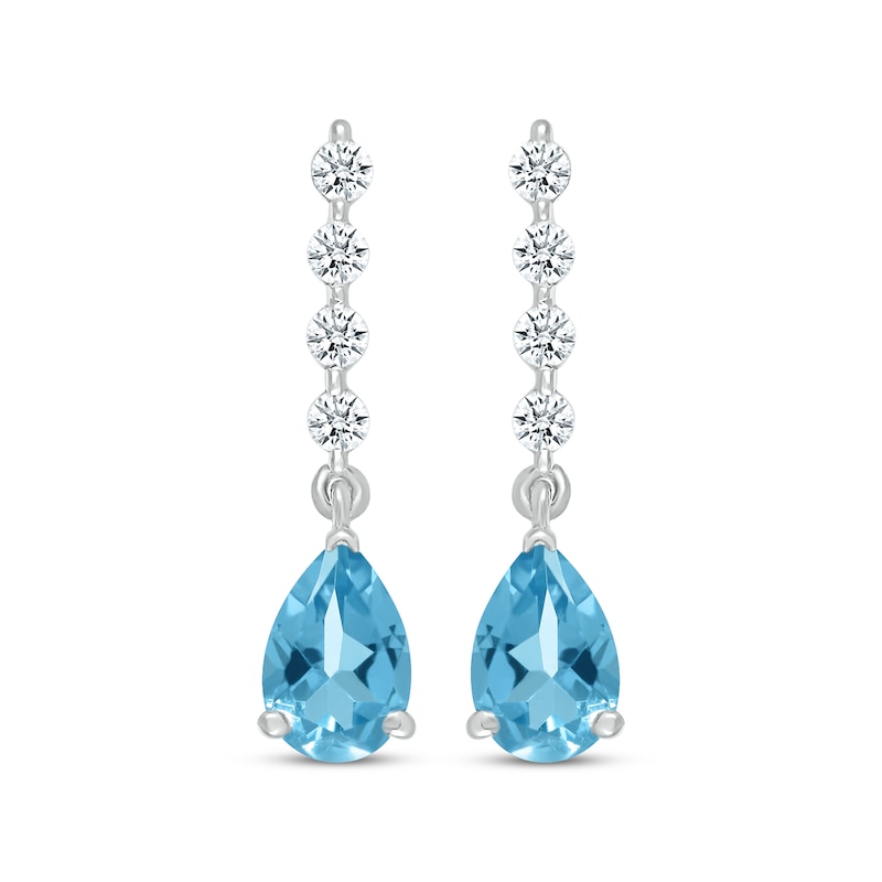 Main Image 2 of Pear-Shaped Swiss Blue Topaz & White Lab-Created Sapphire Drop Earrings 10K White Gold