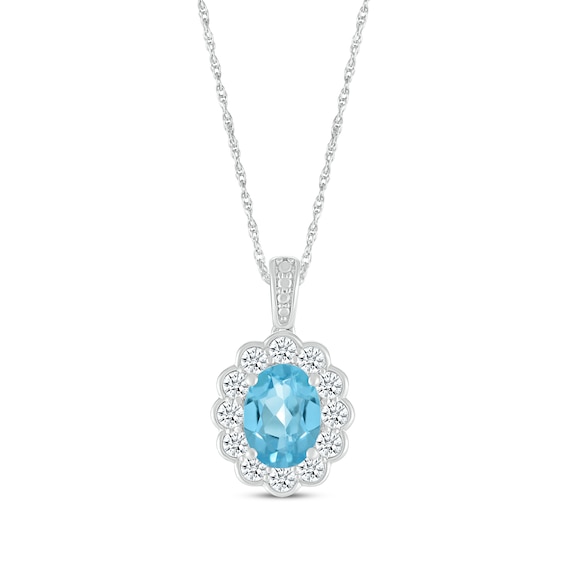 Oval-Cut Swiss Blue Topaz & White Lab-Created Sapphire Scallop Necklace Sterling Silver 18"