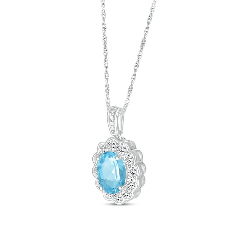 Main Image 2 of Oval-Cut Swiss Blue Topaz & White Lab-Created Sapphire Scallop Necklace Sterling Silver 18"