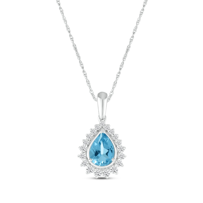 Main Image 1 of Pear-Shaped Swiss Blue Topaz & White Lab-Created Sapphire Starburst Necklace Sterling Silver 18&quot;