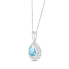 Thumbnail Image 1 of Pear-Shaped Swiss Blue Topaz & White Lab-Created Sapphire Starburst Necklace Sterling Silver 18"