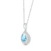 Thumbnail Image 1 of Pear-Shaped Swiss Blue Topaz & White Lab-Created Sapphire Starburst Necklace Sterling Silver 18"