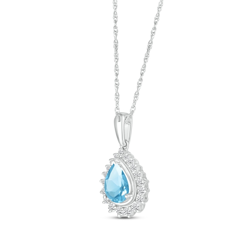 Main Image 2 of Pear-Shaped Swiss Blue Topaz & White Lab-Created Sapphire Starburst Necklace Sterling Silver 18&quot;