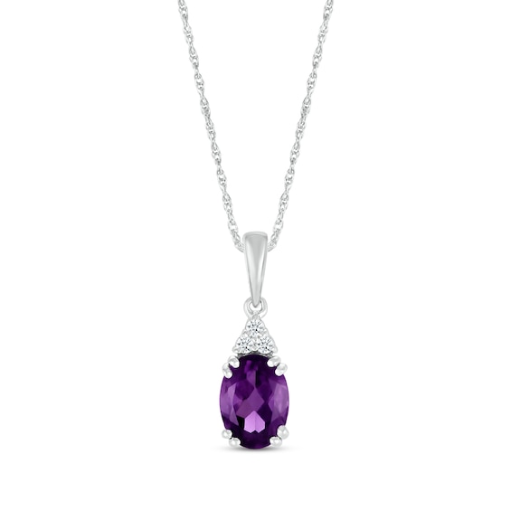 Oval-Cut Amethyst & White Lab-Created Sapphire Necklace 10K White Gold 18"