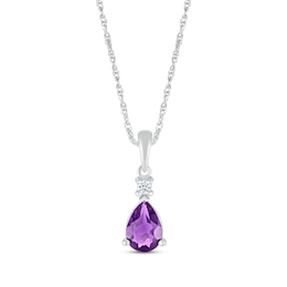 Pear-Shaped Amethyst & White Lab-Created Sapphire Necklace 10K White Gold 18"
