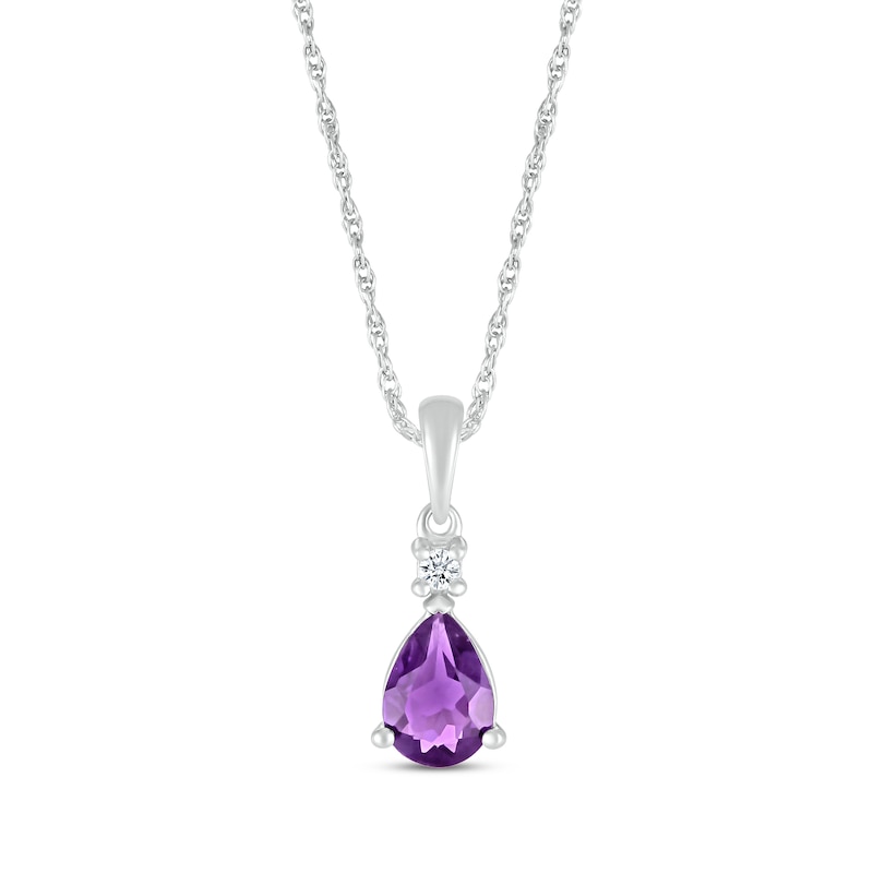 Main Image 1 of Pear-Shaped Amethyst & White Lab-Created Sapphire Necklace 10K White Gold 18&quot;