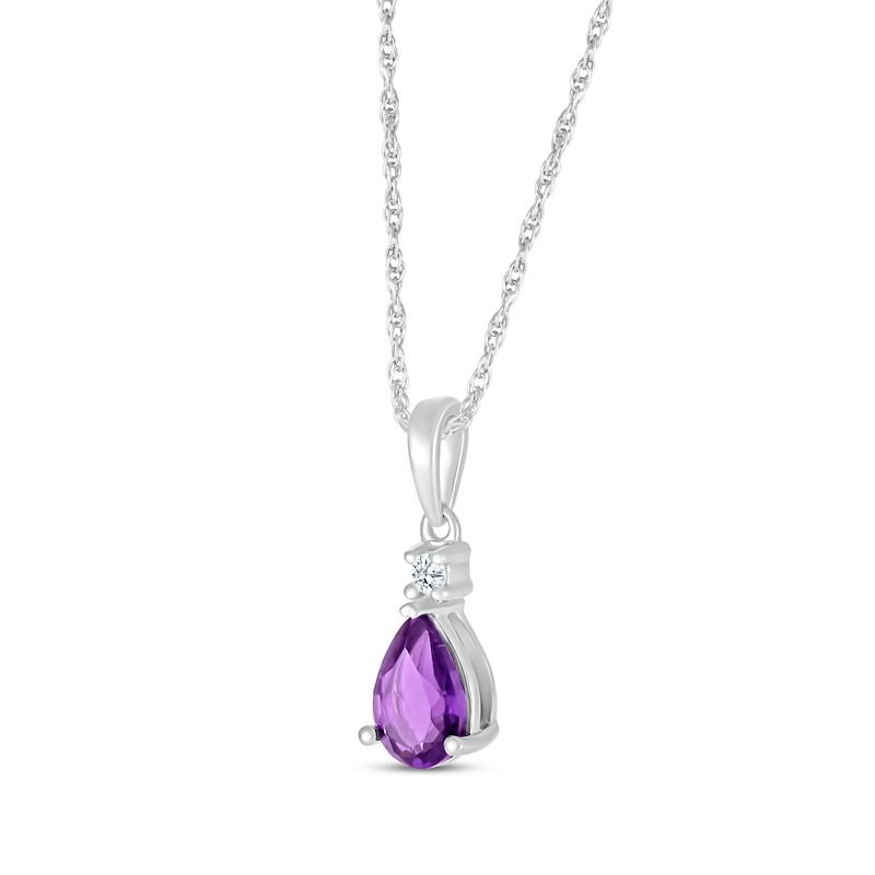 Main Image 2 of Pear-Shaped Amethyst & White Lab-Created Sapphire Necklace 10K White Gold 18&quot;