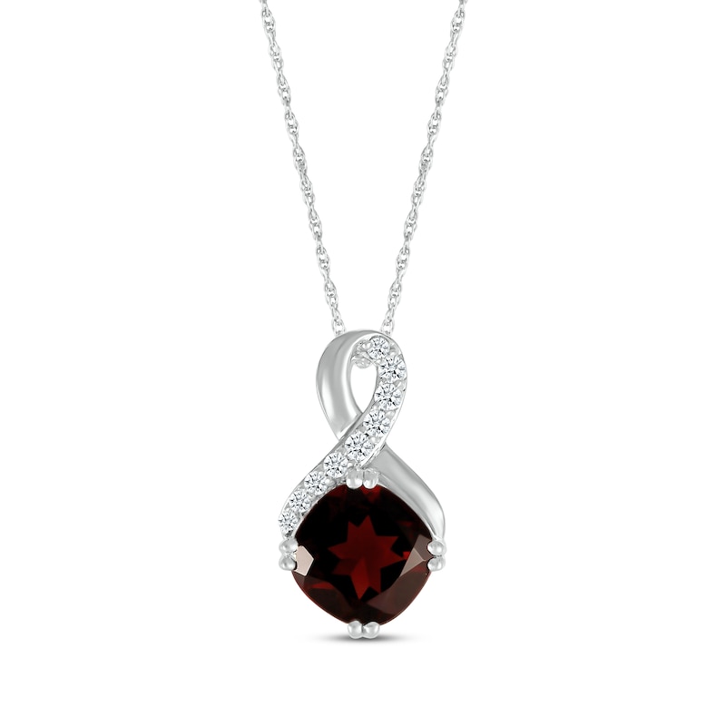 Main Image 1 of Cushion-Cut Garnet & White Lab-Created Sapphire Twist Necklace Sterling Silver 18"
