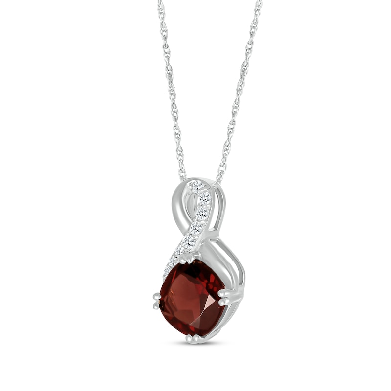 Main Image 2 of Cushion-Cut Garnet & White Lab-Created Sapphire Twist Necklace Sterling Silver 18"