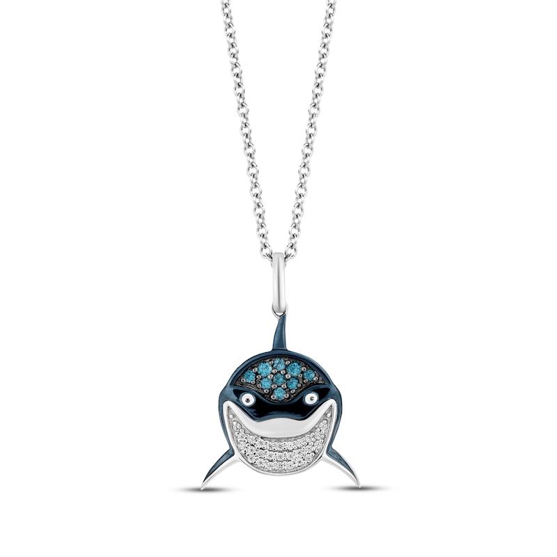 Disney Treasures Finding Nemo Diamond & London Blue Topaz "Bruce" Necklace 1/15 ct tw Sterling Silver 19"