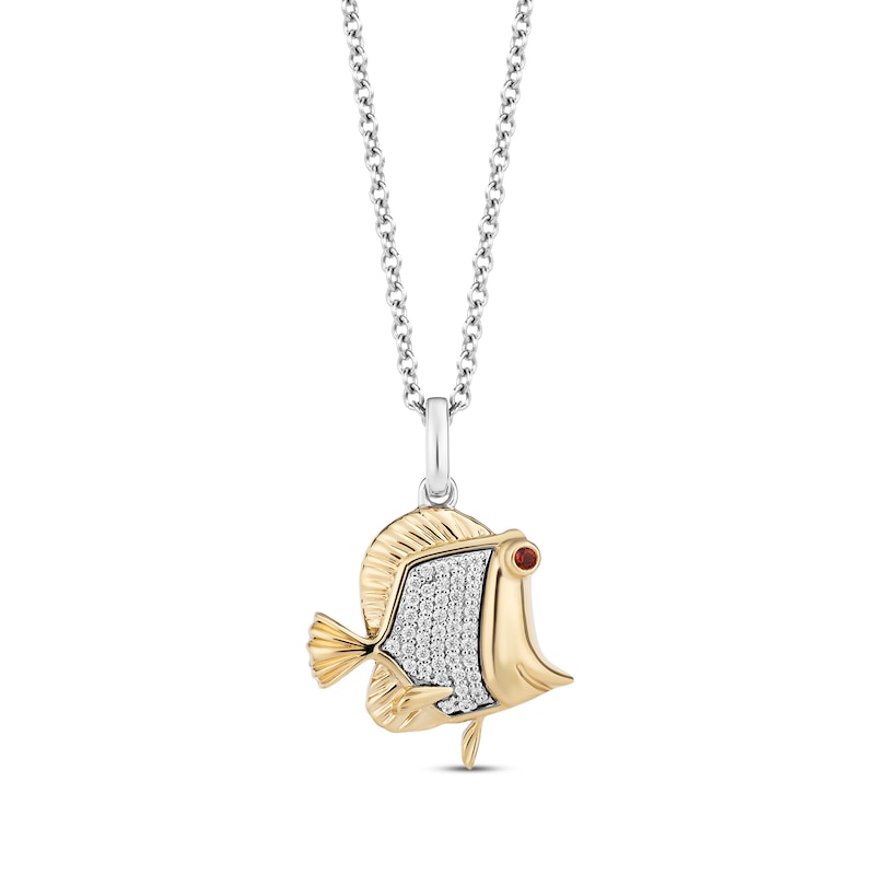 Disney Treasures Finding Nemo Diamond & Garnet "Bubbles" Necklace 1/10 ct tw Sterling Silver & 10K Yellow Gold 19"