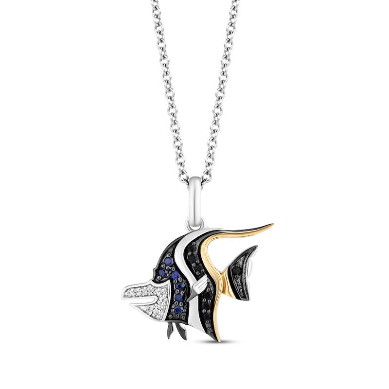 Disney Treasures Finding Nemo Blue Sapphire & Diamond "Gill" Necklace 1/15 ct tw Sterling Silver & 10K Yellow Gold 19"