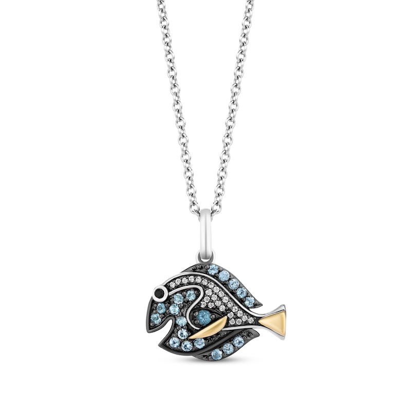 Disney Treasures Finding Nemo "Dory" Blue Topaz & Diamond Necklace 1/20 ct tw Sterling Silver & 10K Yellow Gold 19”