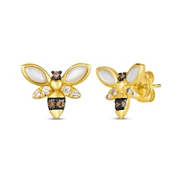 Le Vian Garden Party Mother of Pearl Bee Stud Earrings 1/6 ct tw Diamonds 14K Honey Gold