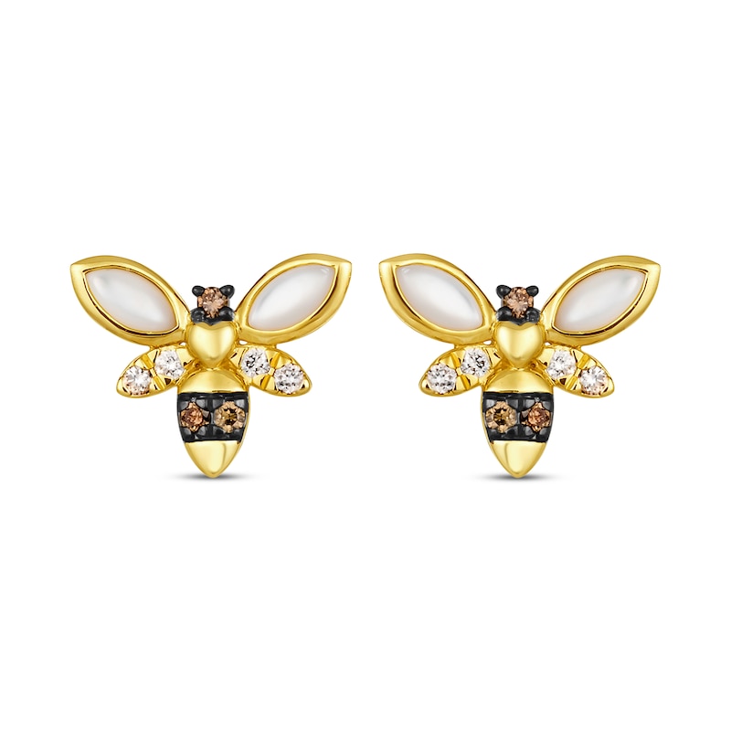 Main Image 2 of Le Vian Garden Party Mother of Pearl Bee Stud Earrings 1/6 ct tw Diamonds 14K Honey Gold