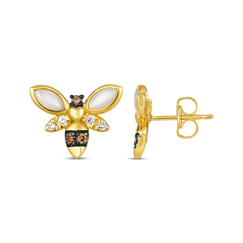 Main Image 3 of Le Vian Garden Party Mother of Pearl Bee Stud Earrings 1/6 ct tw Diamonds 14K Honey Gold