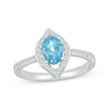 Thumbnail Image 0 of Oval-Cut Swiss Blue Topaz & White Lab-Created Sapphire Marquise Frame Ring Sterling Silver