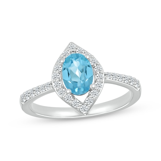 Oval-Cut Swiss Blue Topaz & White Lab-Created Sapphire Marquise Frame Ring Sterling Silver
