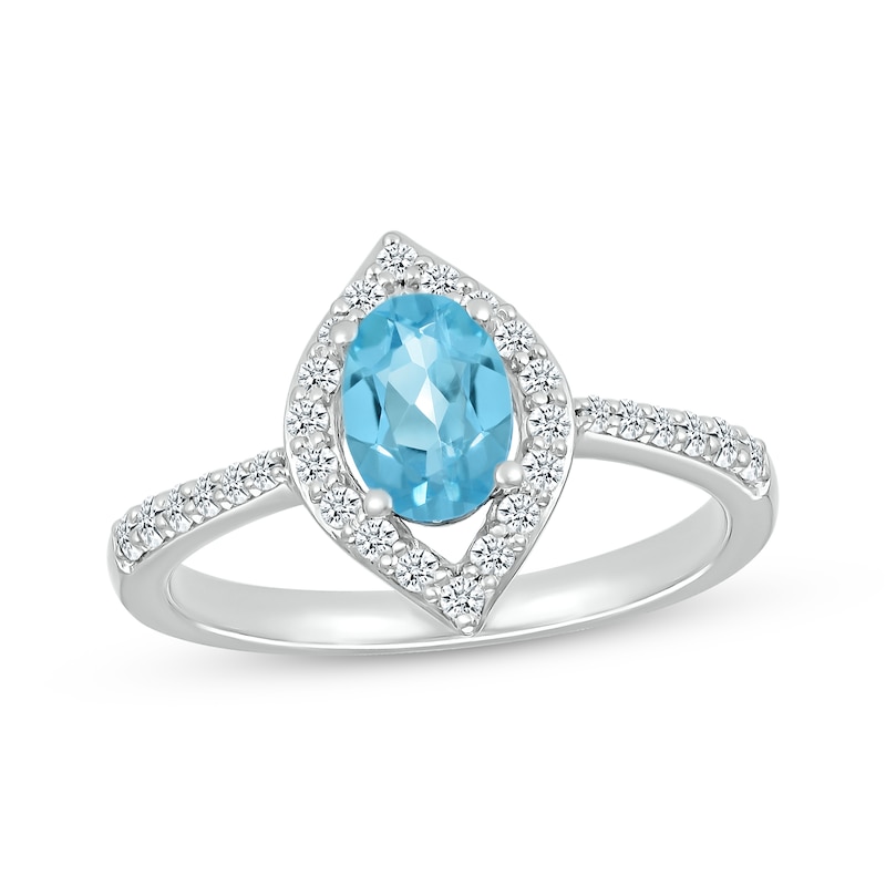 Oval-Cut Swiss Blue Topaz & White Lab-Created Sapphire Marquise Frame Ring Sterling Silver