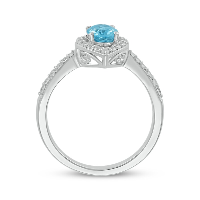 Oval-Cut Swiss Blue Topaz & White Lab-Created Sapphire Marquise Frame Ring Sterling Silver