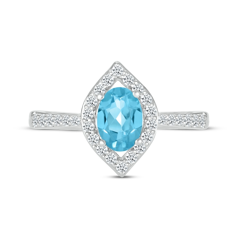Main Image 3 of Oval-Cut Swiss Blue Topaz & White Lab-Created Sapphire Marquise Frame Ring Sterling Silver