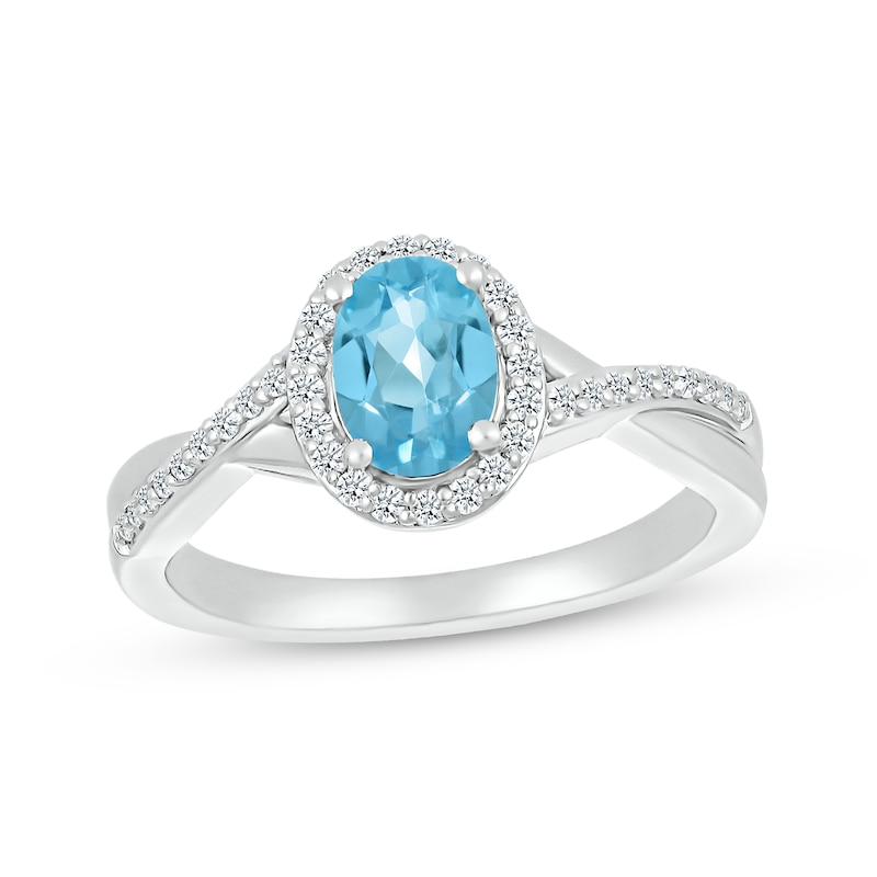 Oval-Cut Swiss Blue Topaz & White Lab-Created Sapphire Twist Ring ...