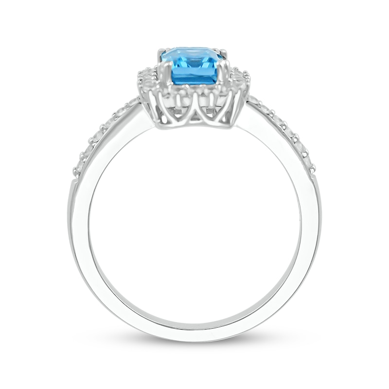 Main Image 2 of Emerald-Cut Swiss Blue Topaz & White Lab-Created Sapphire Ring Sterling Silver