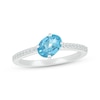 Thumbnail Image 1 of Oval-Cut Swiss Blue Topaz & White Lab-Created Sapphire Tilted Ring Sterling Silver