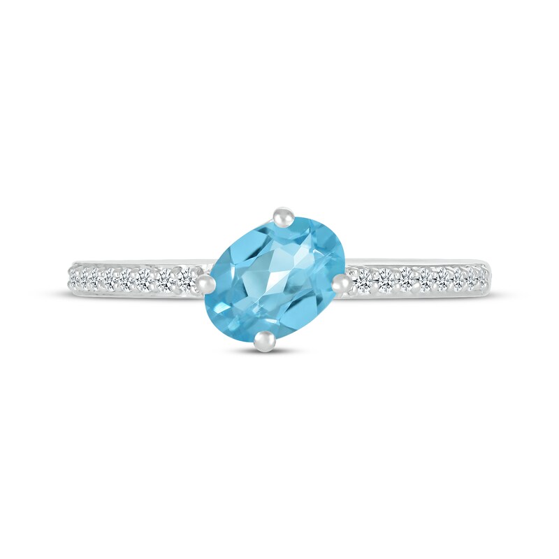 Main Image 3 of Oval-Cut Swiss Blue Topaz & White Lab-Created Sapphire Tilted Ring Sterling Silver