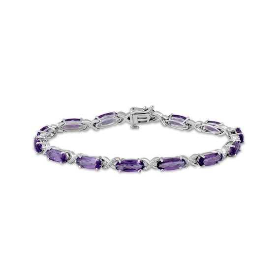 Oval-Cut Amethyst & White Lab-Created Sapphire Twist Link Bracelet Sterling Silver 7.5"