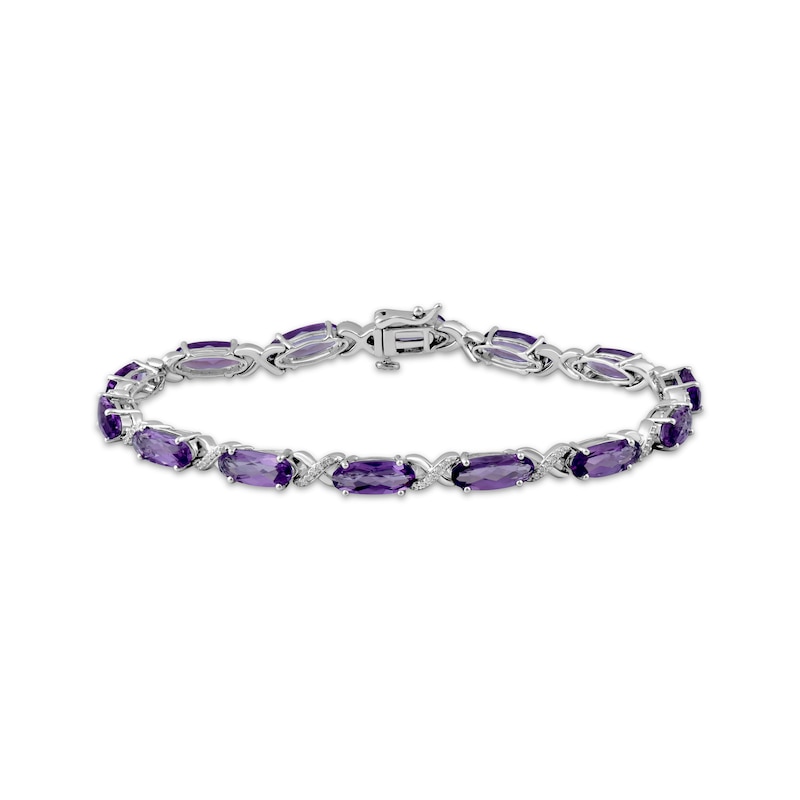 Main Image 1 of Oval-Cut Amethyst & White Lab-Created Sapphire Twist Link Bracelet Sterling Silver 7.5&quot;