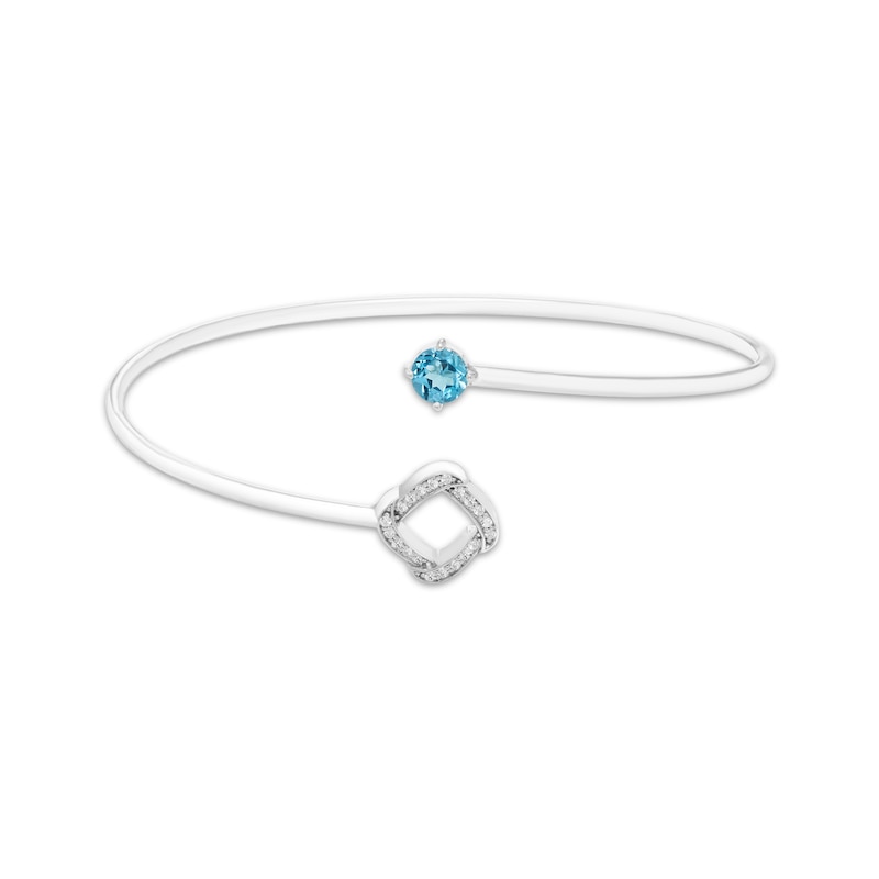Main Image 3 of Swiss Blue Topaz & White Lab-Created Sapphire Open Bangle Bracelet Sterling Silver