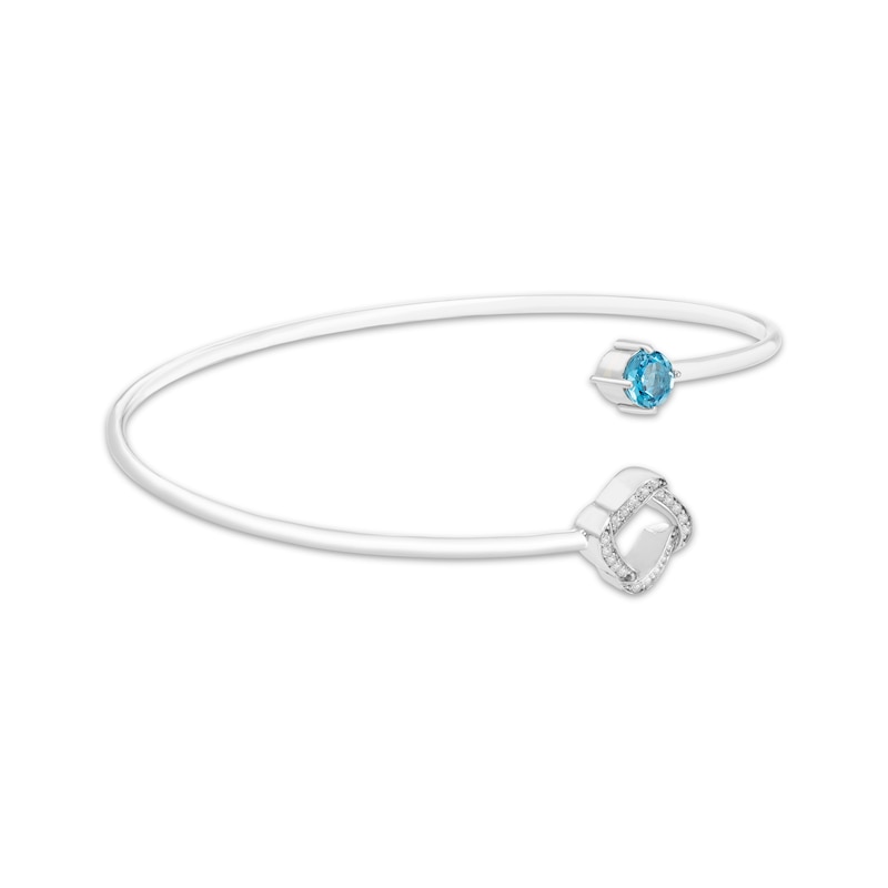 Main Image 4 of Swiss Blue Topaz & White Lab-Created Sapphire Open Bangle Bracelet Sterling Silver