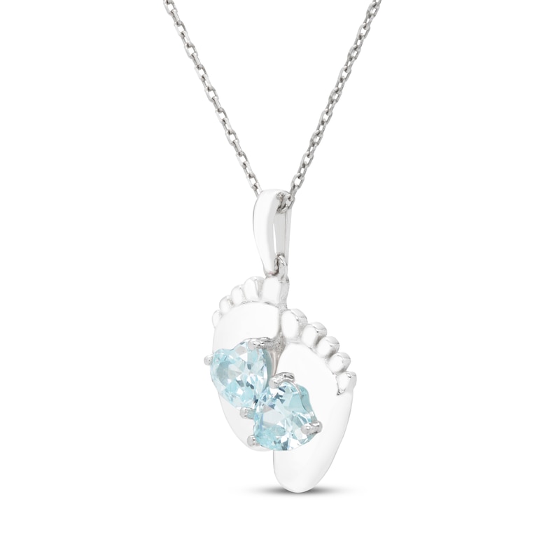 Main Image 2 of Heart-Shaped Aquamarine Baby Feet Necklace Sterling Silver 18&quot;