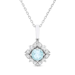 Aquamarine & White Lab-Created Sapphire Arabesque Necklace Sterling Silver 18"