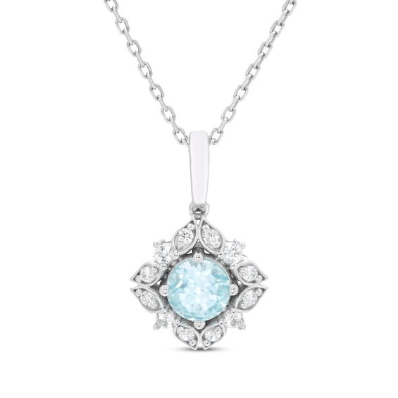 Aquamarine & White Lab-Created Sapphire Arabesque Necklace Sterling Silver 18"