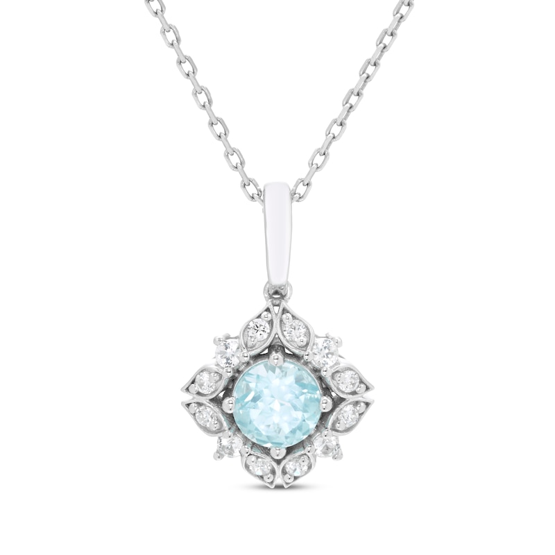 Main Image 1 of Aquamarine & White Lab-Created Sapphire Arabesque Necklace Sterling Silver 18&quot;