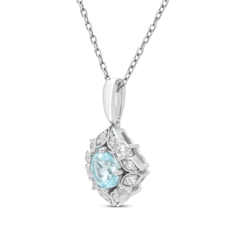 Main Image 2 of Aquamarine & White Lab-Created Sapphire Arabesque Necklace Sterling Silver 18&quot;