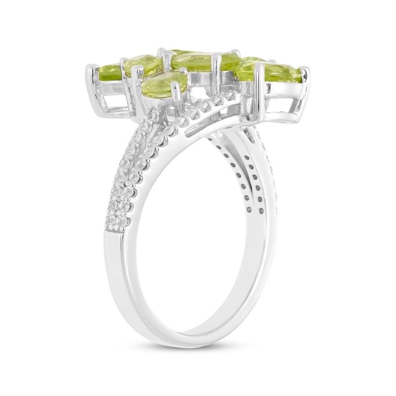 Main Image 2 of Pear-Shaped Peridot & White Lab-Created Sapphire Cluster Ring Sterling Silver
