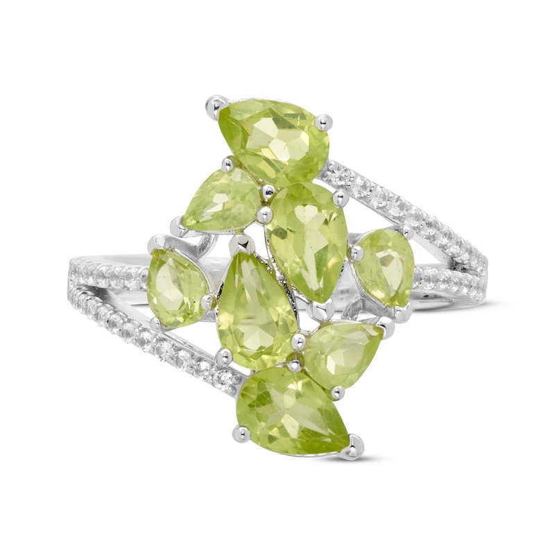 Main Image 3 of Pear-Shaped Peridot & White Lab-Created Sapphire Cluster Ring Sterling Silver