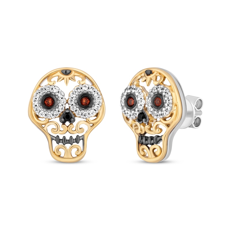 Disney Treasures Coco Diamond & Garnet Sugar Skull Earrings 1/8 ct tw Sterling Silver & 10K Yellow Gold