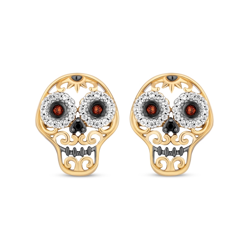 Disney Treasures Coco Diamond & Garnet Sugar Skull Earrings 1/8 ct tw Sterling Silver & 10K Yellow Gold