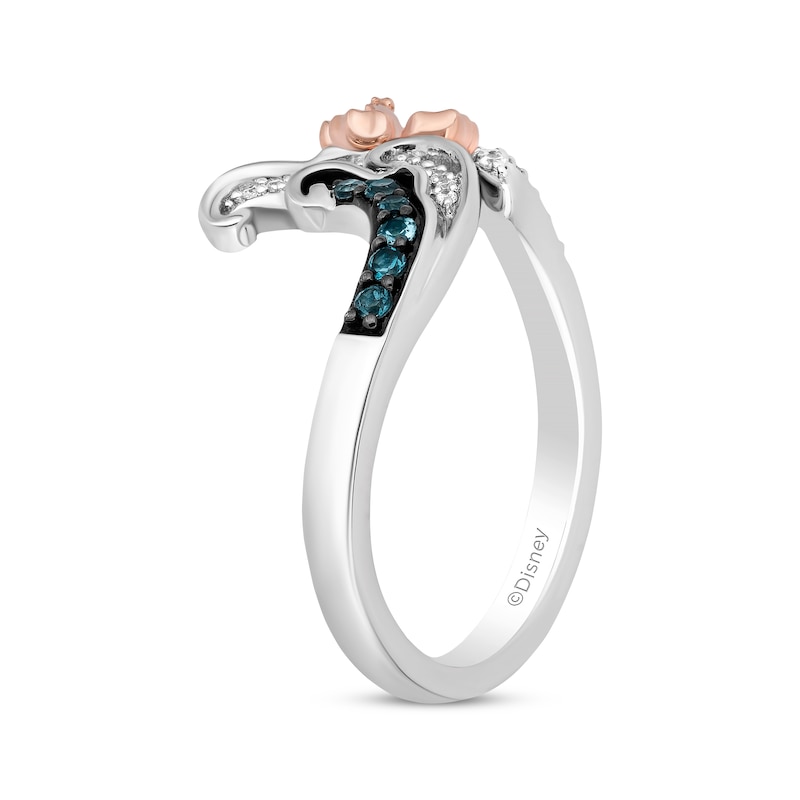 Disney Treasures Lilo & Stitch London Blue Topaz & Diamond Wave & Flower  Ring 1/10 ct tw Sterling Silver & 10K Rose Gold