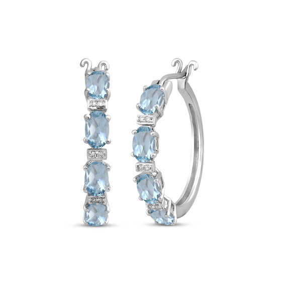 Oval-Cut Aquamarine & Diamond Accent Hoop Earrings Sterling Silver