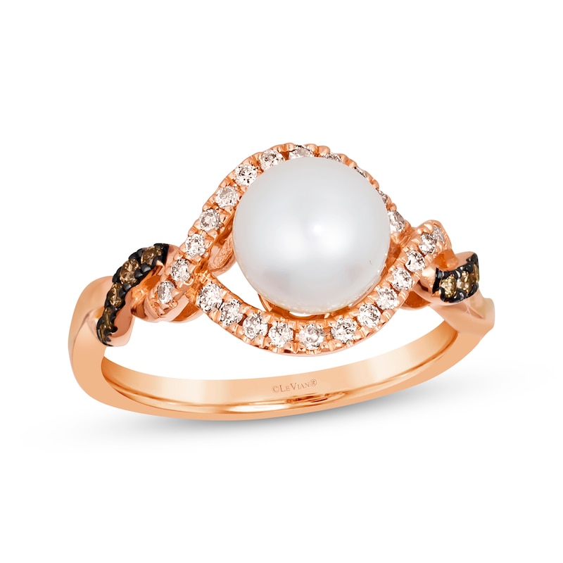 Main Image 1 of Le Vian Cultured Pearl Ring 1/4 ct tw Diamonds 14K Strawberry Gold
